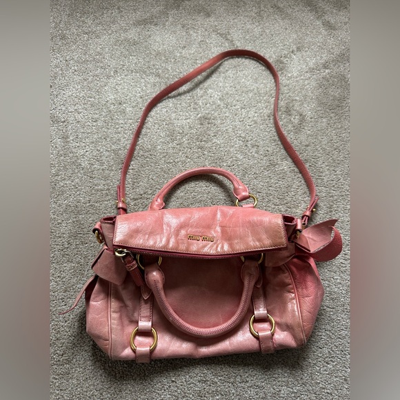 Miu Miu Handbags - Miu Miu Vitello Bow Pink Leather Vintage y2k Shoulder Crossbody Handbag